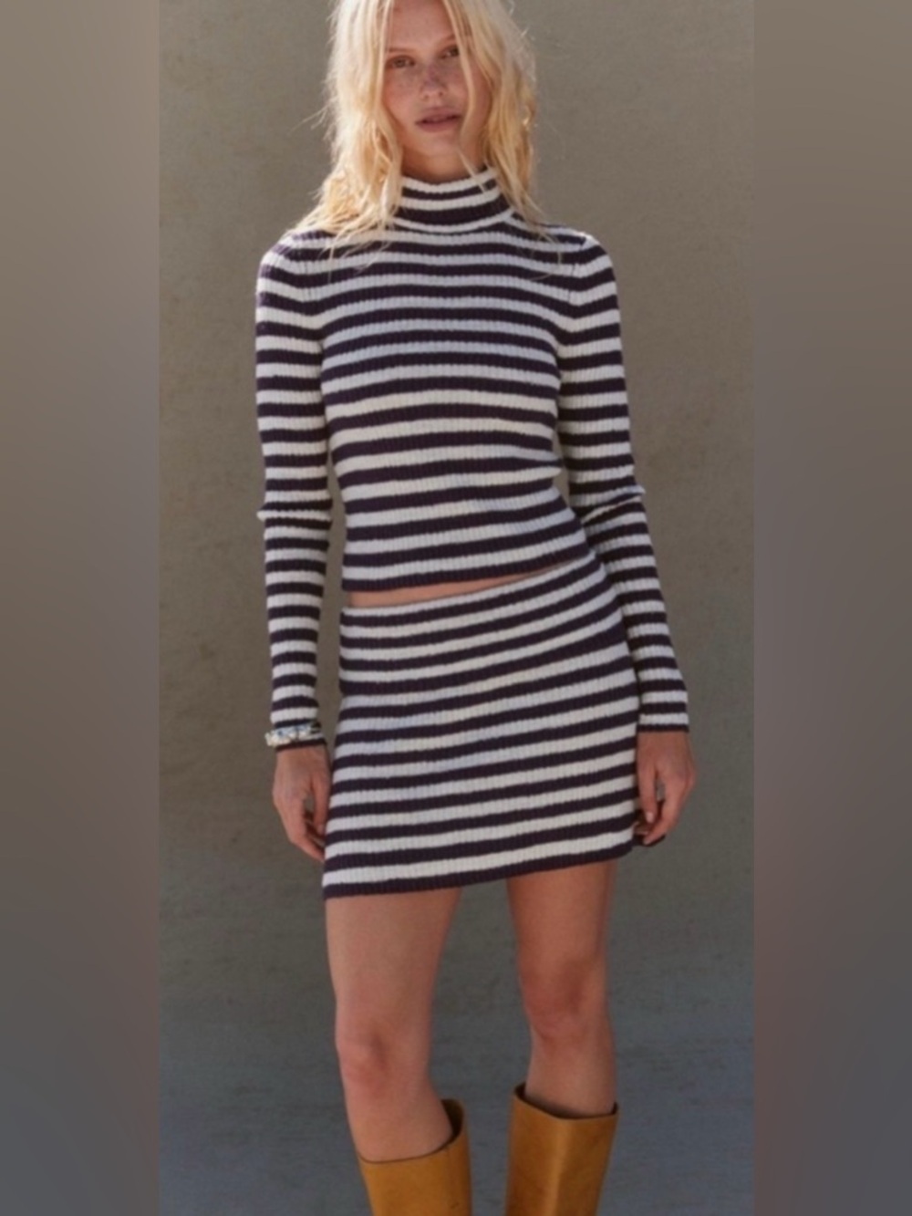 Free People Free est Super Stripe Sweater Set in White/ Navy Combo Size SmallNWT